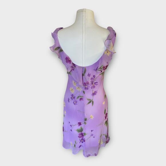 Vintage 90s Just Choon USA Purple Floral Empire Waist Dress Sheer Overlay sz 9 - Picture 6 of 12